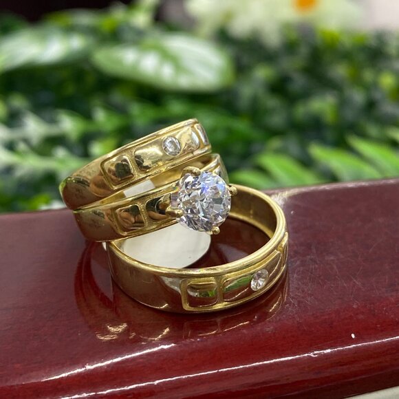 Anillos de Matrimonio Juego De Oro 10K Para Hombres y Mujeres - Picture 3 of 7